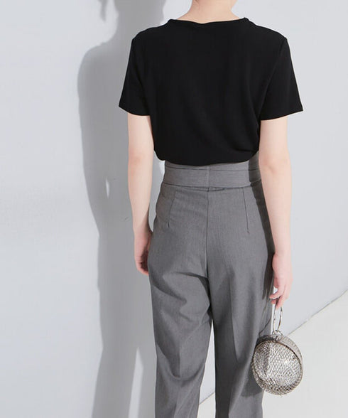Button Belt Tapered Pants